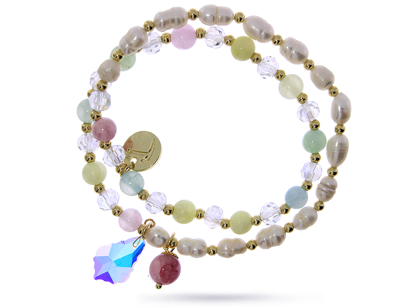 Podwójna bransoletka z kryształami i perłami słodkowodnymi