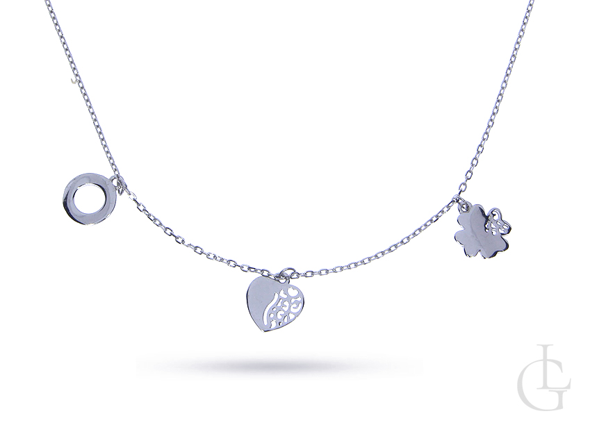 Naszyjnik celebrytka choker ze srebra rodowanego pr.0,925 z sercem kółkiem i koniczyną