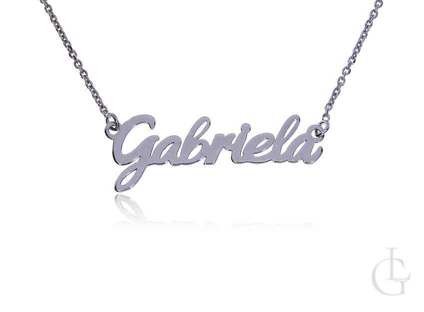 Gabriela srebrna celebrytka naszyjnik łańcuszek z imieniem srebro rodowane pr.0,925