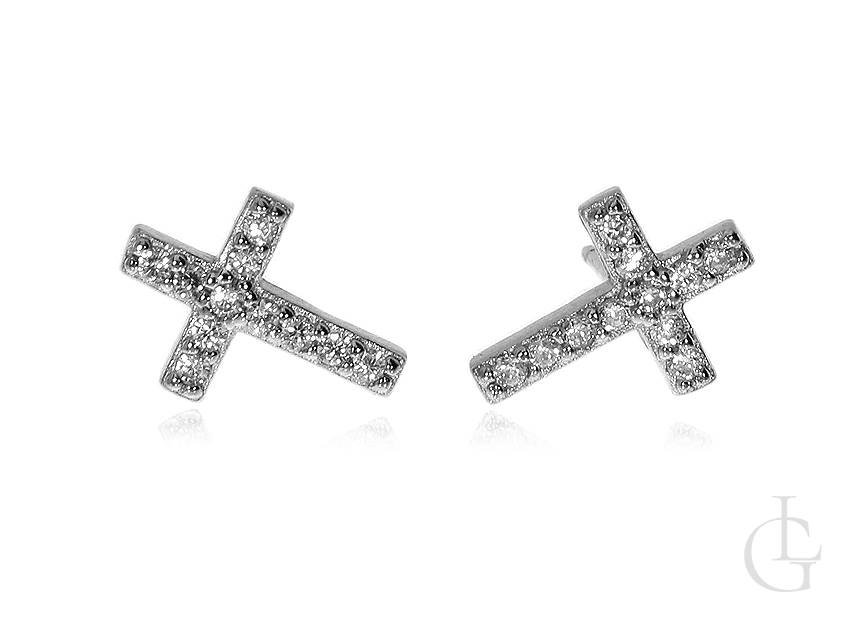 Kolczyki na wkręty ze srebra rodowanego pr.0,925 krzyżyki z cyrkoniami