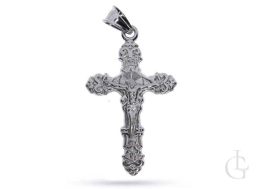 Krzyżyk ze srebra rodowanego pr.0,925 z wizerunkiem Pana jezusa