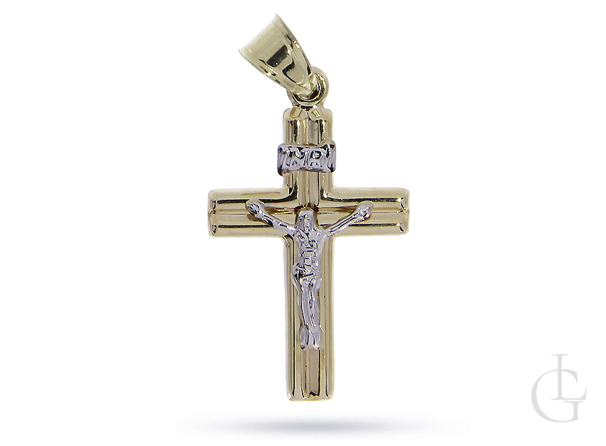 Krzyżyk ze złota pr.0,585 z wizerunkiem Pana Jezusa z białego złota prezent