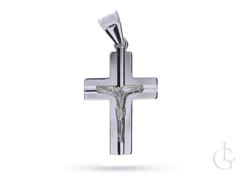 Krzyżyk ze srebra rodowanego pr.0,925 z wizerunkiem ukrzyżowanego Jezusa