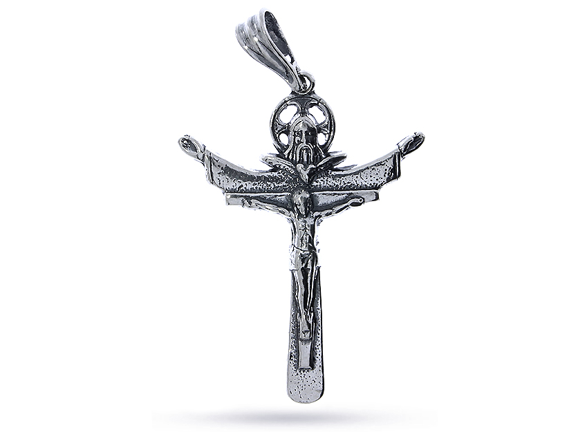 Krzyżyk Trójcy Swiętej ze srebra rodowanego i oksydowanego pr,0,925