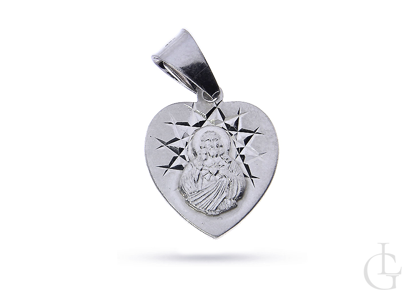 Medalik szkaplerz w kształcie serca srebro rodowane pr.0,925
