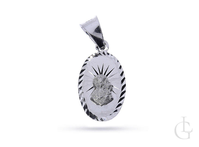 Owalny medalik ze srebra rodowanego pr.0,925 z Matką Boską Częstochowską