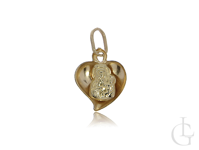 Medalik złoty pr.0,585 w kształcie serca z Matką Boską Częstochowską