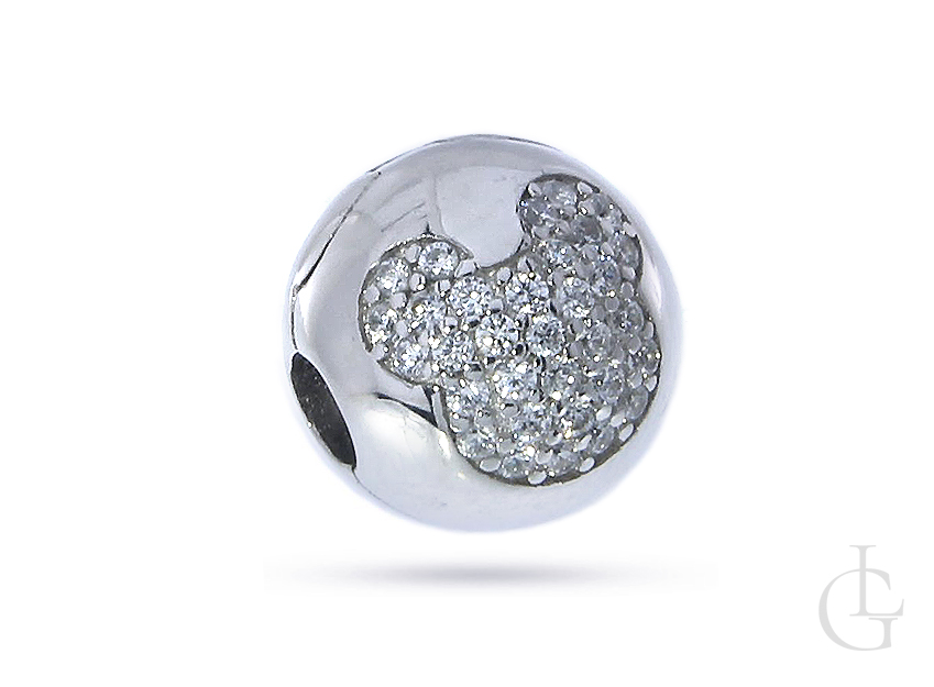 Charms klips do bransoletki modułowej kulka z Myszką Miki Mickey Mouse srebro rodowane pr.0,925