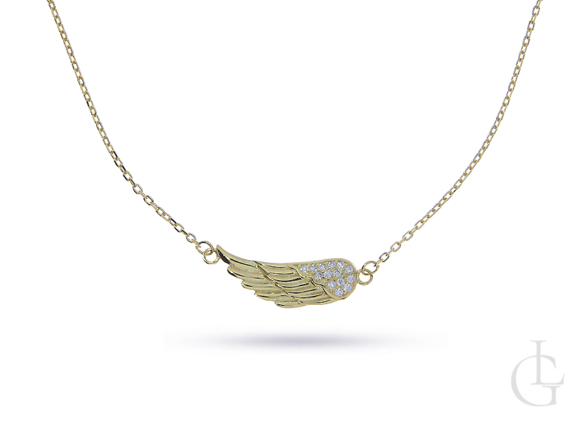 Naszyjnik łańcuszkowy celebrytka ze srebra pozłacanego pr.0,925 ze skrzydłem