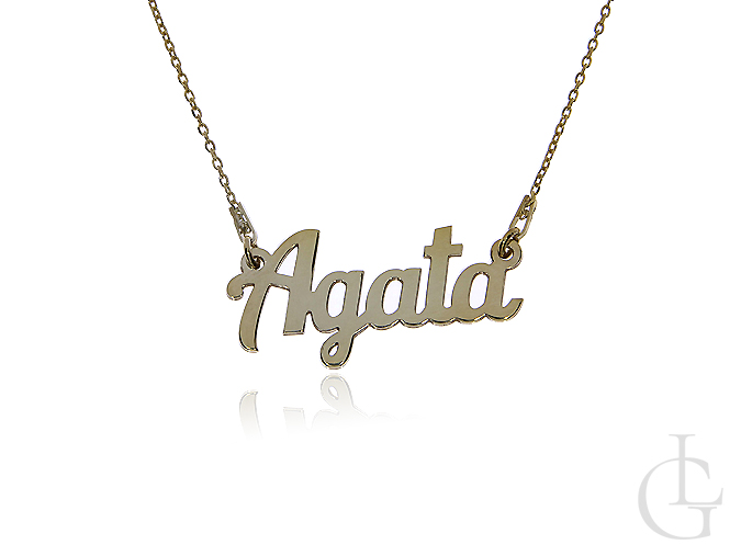 Agata elegancki naszyjnik srebrny złocony z imieniem