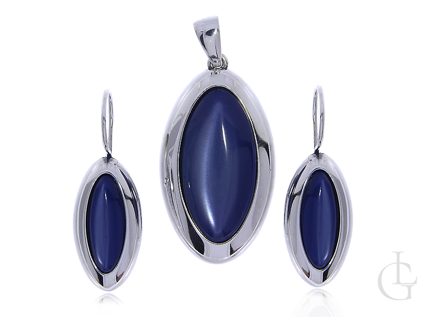 Srebrny komplet biżuterii z niebieskim kamieniem- Uleksit
