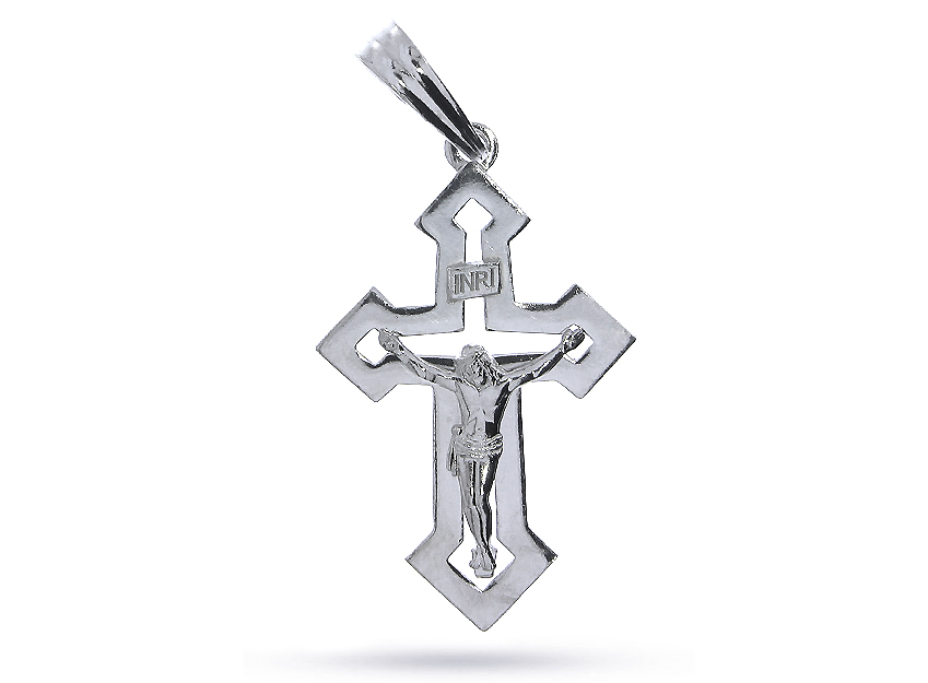 Duży krzyżyk ze srebra rodowanego pr.0,925 z wizerunkiem Pana Jezusa
