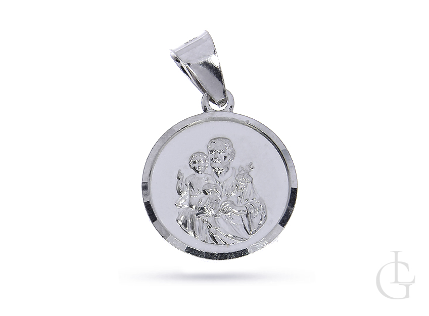 Okrągły medalik ze srebra rodoanego pr.0,925 z wizerunkiem świetego Józefa