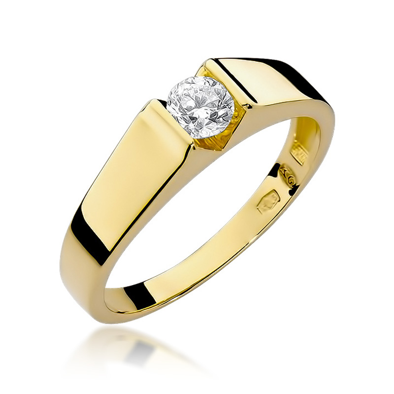 Klasyczny pierścionek ze złota 14k na zaręczyny z diamentem