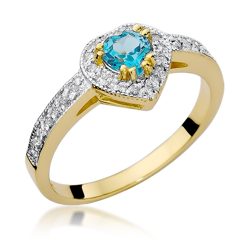 Złoty pierścionek zaręczynowy pr.0,585 serduszko topaz brylanty