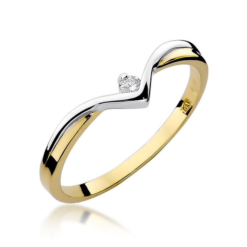 Pierścionek z klasycznego żółtego i białego złota z diamentem na zaręczyny