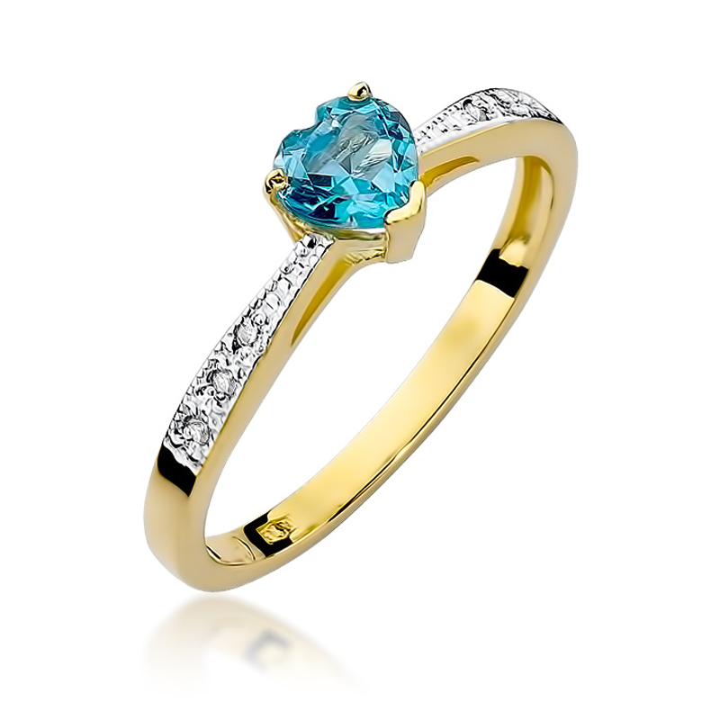 Pierścionek zaręczynowy z cudownym topazem błękitnym i brylantami zaręczyny zloto pr.0,585