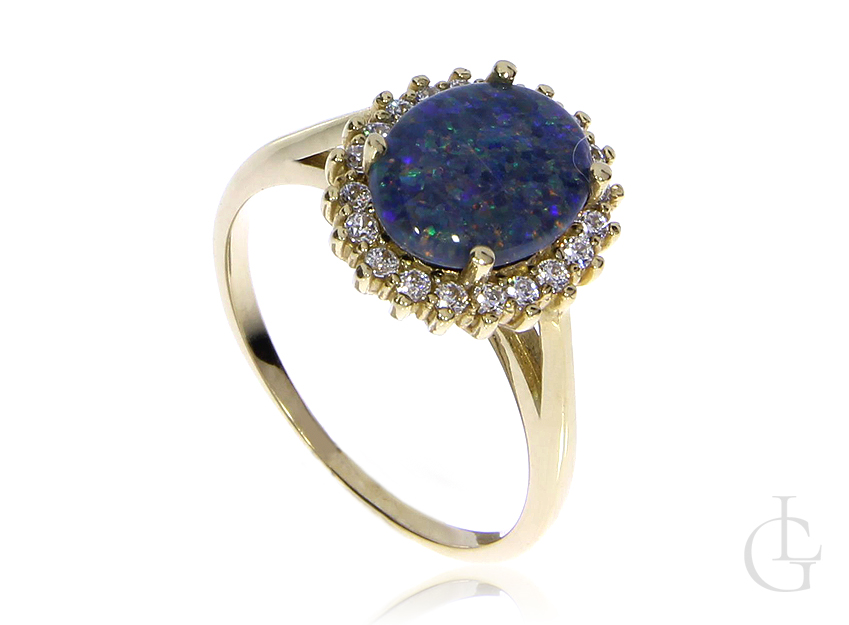 Naturalny opal błękitny złoty pierścionek zaręczynowy cyrkonie