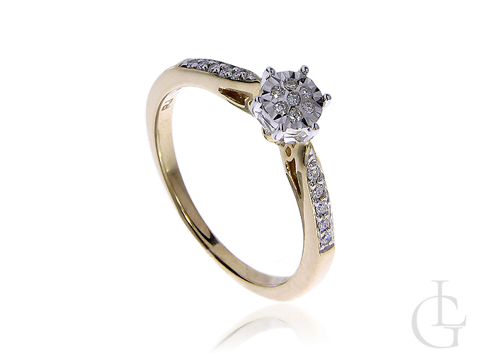 Złoty pierścionek zaręczynowy pr.0,925 z białym złotem i diamentami