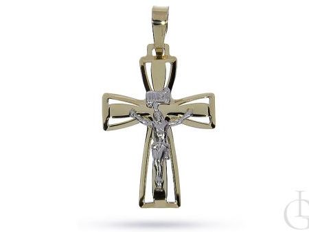 Krzyżyk ze złota pr.0,585 z wizerunkiem Pana Jezusa z białego złota