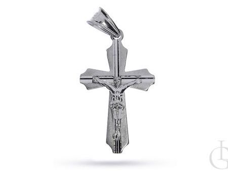 Krzyżyk ze srebra rodowanego pr.0,925 z wizerunkiem ukrzyżowanego Pana Jezusa