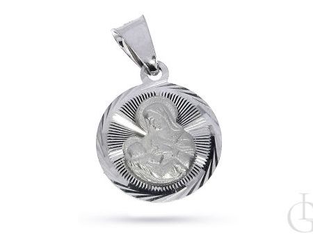 Okrągły medalik ze srebra rodowanego pr.0,925 z Matką Boską Karmiącą