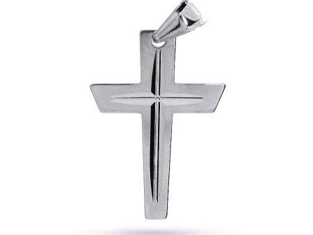 Krzyżyk ze srebra rodowanego pr.0,925 z diamentowanymi nacięciami Komunia święta Chrzest Bierzmowanie