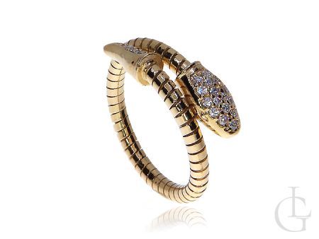 Niesamowity wąż pierścionek srebrny złocony z cyrkoniami