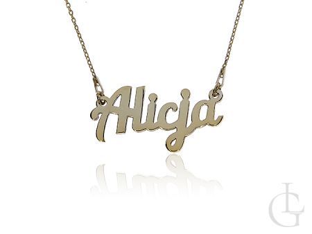 Elegancki naszyjnik srebrny pozłacany imię Alicja