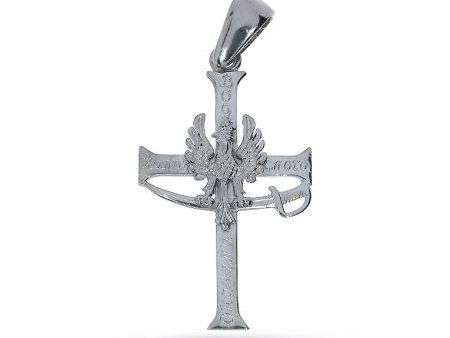 Krzyżyk ze srebra rodowanego pr.0,925 Bóg Honor Ojczyzna