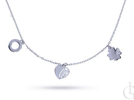 Naszyjnik celebrytka choker ze srebra rodowanego pr.0,925 z sercem kółkiem i koniczyną