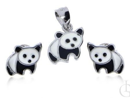 Komplet biżuterii dla dzieci kolczyki wisiorek ze srebra rodowanego pr.0,925 panda