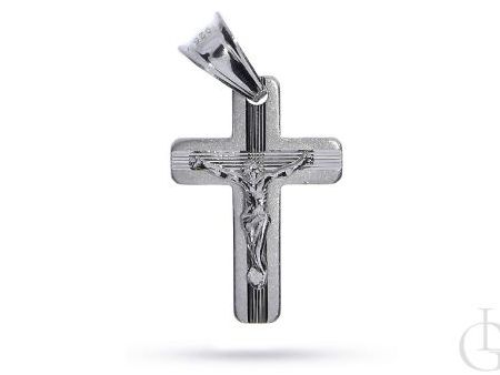 Malutki krzyżyk ze srebra rodowanego pr.0,925 z wizerunkiem Pana Jezusa