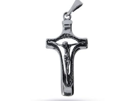 Krzyżyk ze srebra rodowanego i oksydowanego pr.0,925 z wizerunkiem Pana Jezusa