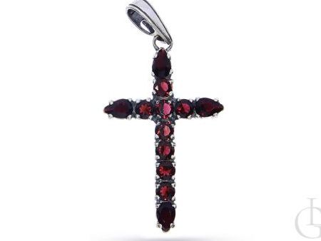 Krzyżyk ze srebra pr.0,925 z rubinowymi cyrkoniami na prezent