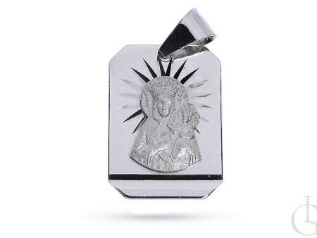 Medalik w postaci dużej blaszki z wizerunkiem Matki Boskiej Częstochowskiej srebro pr.0,925