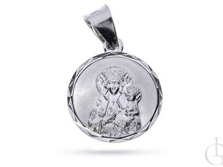 Okrągły medalik z wizerunkiem Matki Boskiej Częstochowskiej srebro rodowane pr.0,925