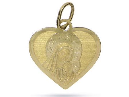Medalik złoty serce z wizerunkiem Matki Bożej na Komunię Chrzciny Bierzmowanie
