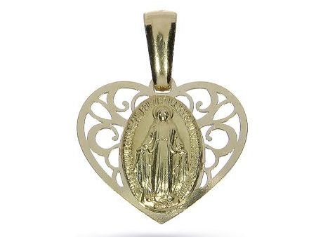 Medalik ażurowe serduszko z Matką Bożą Niepokalanie Poczętą Cudowny medalik  złoto pr.0,585