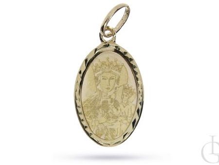 Owalny medalik ze złota pr.0,585 z Matką boską Częstochowską