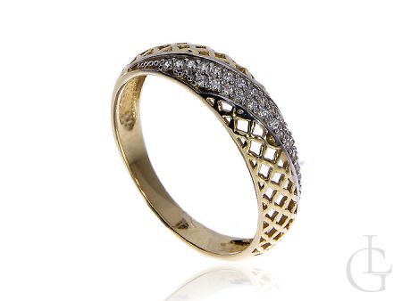 Złoty pierścionek ażurowy pr.0,585 z cyrkoniam