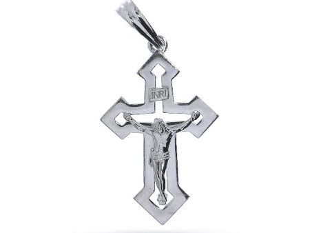 Duży krzyżyk ze srebra rodowanego pr.0,925 z wizerunkiem Pana Jezusa