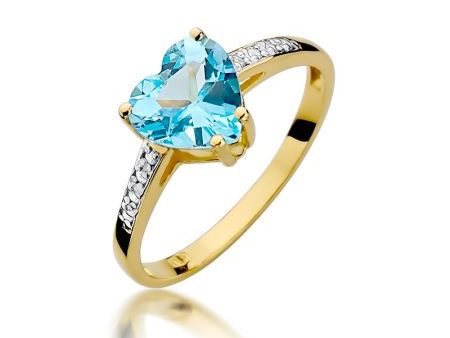 Piękny pierścionek z klasycznego złota pr.0,585 z topazem w kształcie serca i brylantami