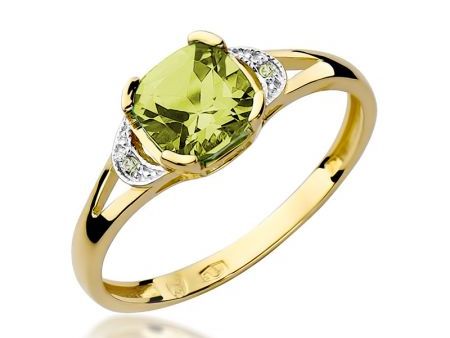 Złoty pierścionek na zaręczyny pr.0,585 z oliwinem i brylantami