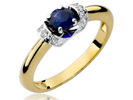 Złoty pierścionek na zaręczyny z szafirem naturalnym i brylantami