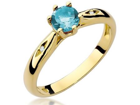 Złoty pierścionek pr.0,585 na zaręczyny z topazem błękitnym