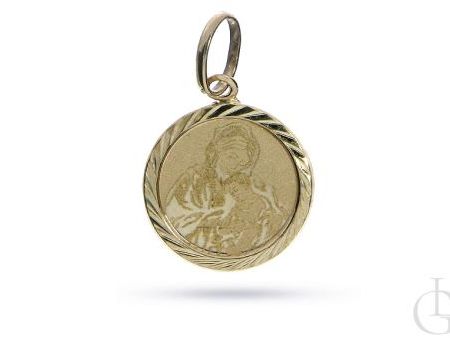 Okrągły medalik ze złota pr.0,585 z Matką Bożą z Dzieciątkiem